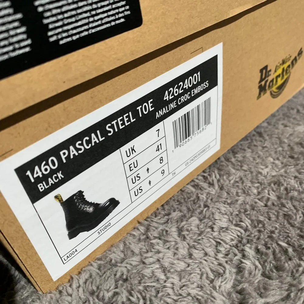 Dr Martens 1460 Pascal Steel Toe Black Analine Croc Emboss Boots 42624001 Mens 8